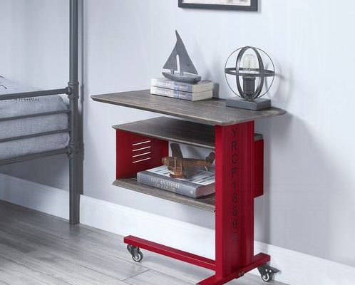 Acme Cargo Red Accent Table with Wall Shelf