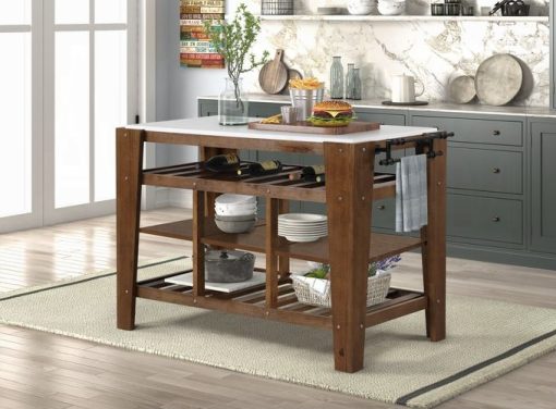 Acme Alaroa Marble Top & Rustic Brown Kitchen Island