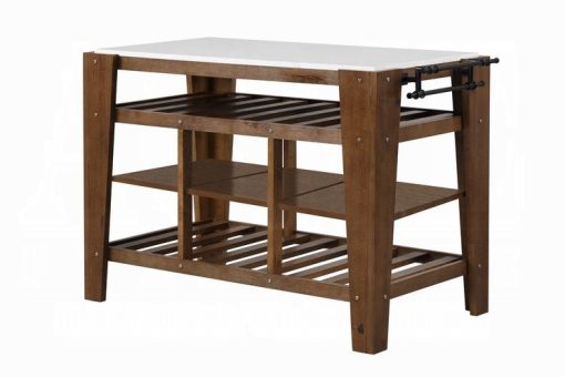 Acme Alaroa Marble Top & Rustic Brown Kitchen Island - Image 2