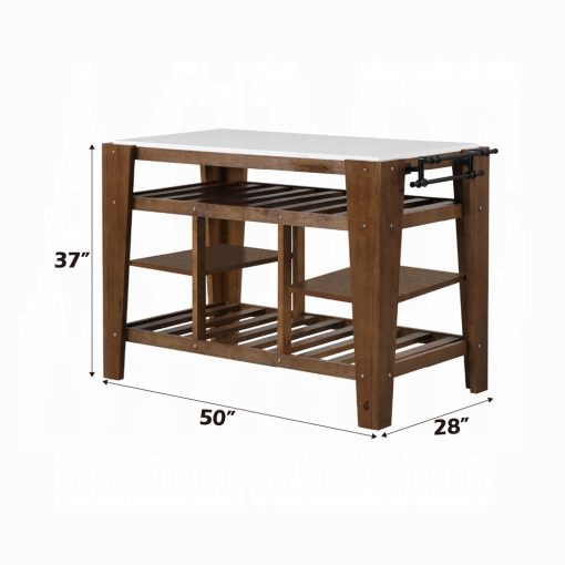 Acme Alaroa Marble Top & Rustic Brown Kitchen Island - Image 5