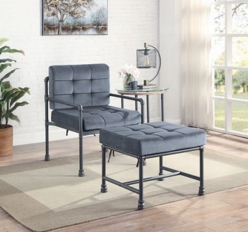 Acme Brantley Gray Velvet & Sandy Gray Ottoman - Image 2
