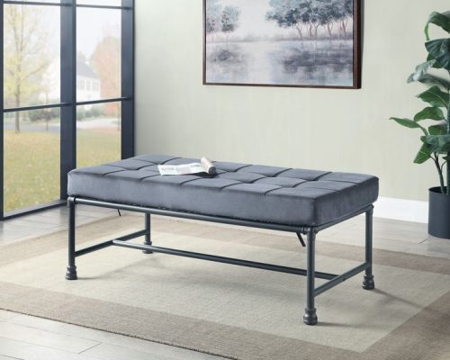Acme Brantley Gray Velvet & Sandy Gray Bench