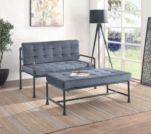 Acme Brantley Gray Velvet & Sandy Gray Bench - Image 2