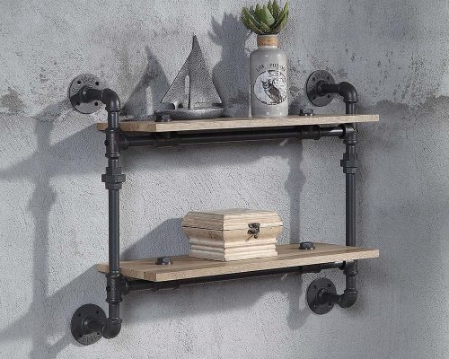 Acme Brantley Oak & Sandy Black Wall Rack with 2 Shelves