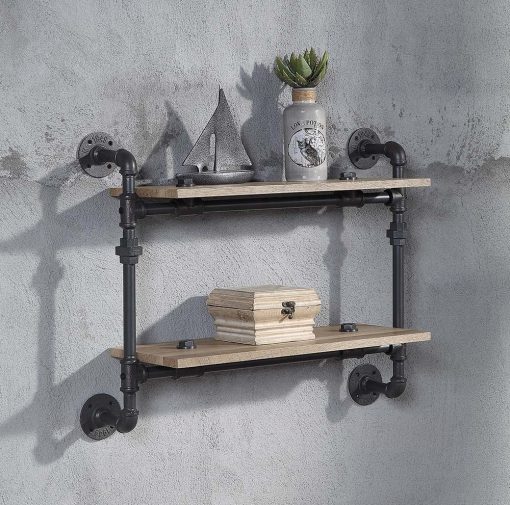 Acme Brantley Oak & Sandy Black Wall Rack with 2 Shelves
