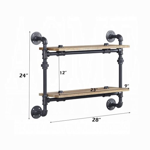 Acme Brantley Oak & Sandy Black Wall Rack with 2 Shelves - Image 6