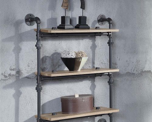 Acme Brantley Oak & Sandy Black Wall Rack with 3 Shelves