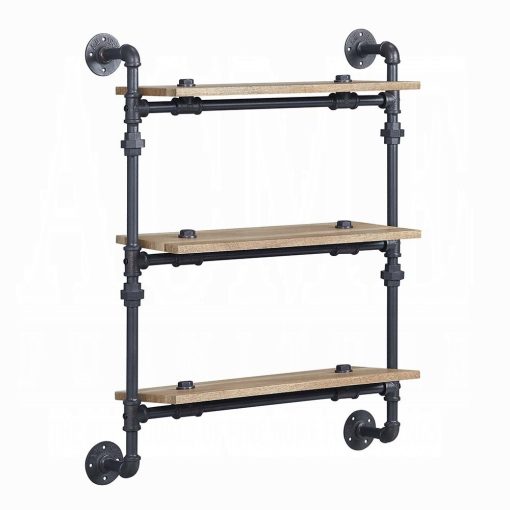 Acme Brantley Oak & Sandy Black Wall Rack with 3 Shelves - Image 2