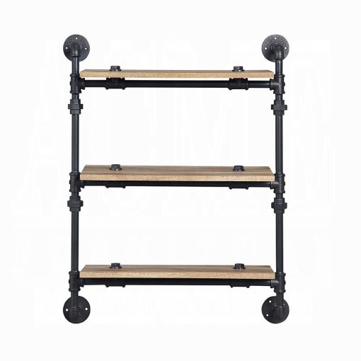 Acme Brantley Oak & Sandy Black Wall Rack with 3 Shelves - Image 3