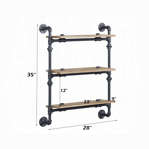 Acme Brantley Oak & Sandy Black Wall Rack with 3 Shelves - Image 6