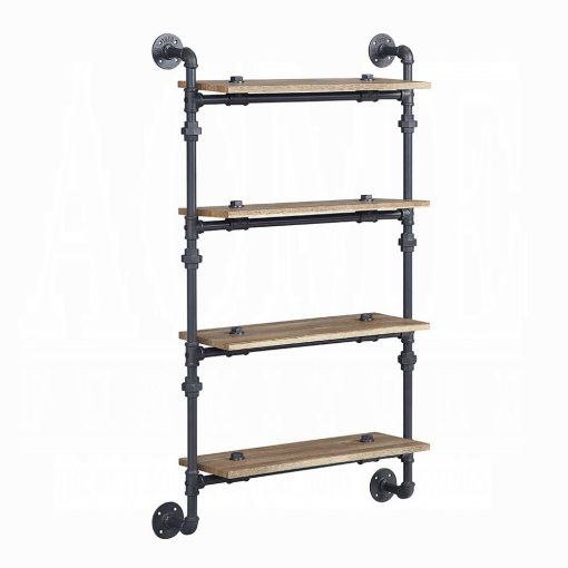 Acme Brantley Oak & Sandy Black Wall Rack with 4 Shelves - Image 2