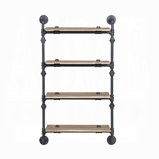 Acme Brantley Oak & Sandy Black Wall Rack with 4 Shelves - Image 3