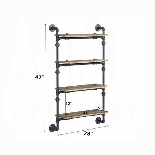 Acme Brantley Oak & Sandy Black Wall Rack with 4 Shelves - Image 5