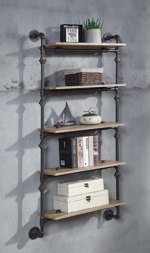 Acme Brantley Oak & Sandy Black Wall Rack with 5 Shelves