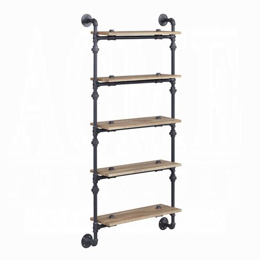 Acme Brantley Oak & Sandy Black Wall Rack with 5 Shelves - Image 2