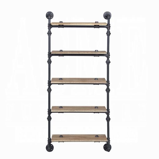 Acme Brantley Oak & Sandy Black Wall Rack with 5 Shelves - Image 3
