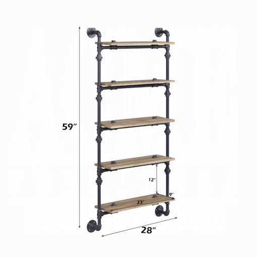 Acme Brantley Oak & Sandy Black Wall Rack with 5 Shelves - Image 5