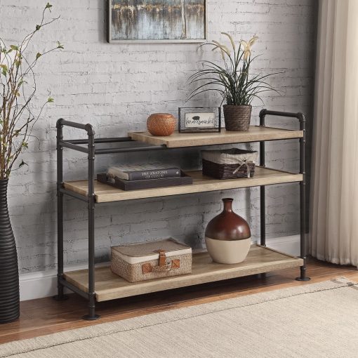 Acme Brantley Oak & Sandy Black Metal Frame Bookshelf