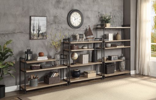 Acme Brantley Oak & Sandy Black Metal Frame Bookshelf - Image 8
