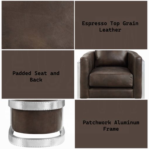 Acme Betla Espresso Top Grain Leather & Aluminum Accent Chair - Image 8