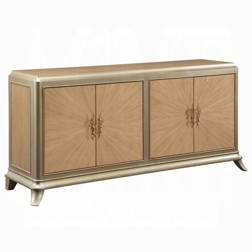 Acme Dodie Natural Oak Sunburst Pattern & Taupe Champaign Console Cabinet - Image 2