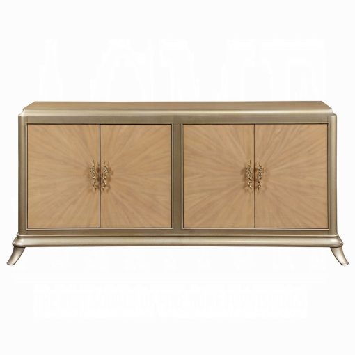 Acme Dodie Natural Oak Sunburst Pattern & Taupe Champaign Console Cabinet - Image 3