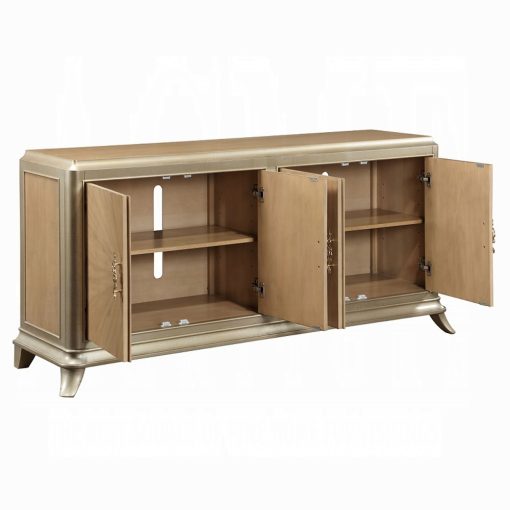 Acme Dodie Natural Oak Sunburst Pattern & Taupe Champaign Console Cabinet - Image 4