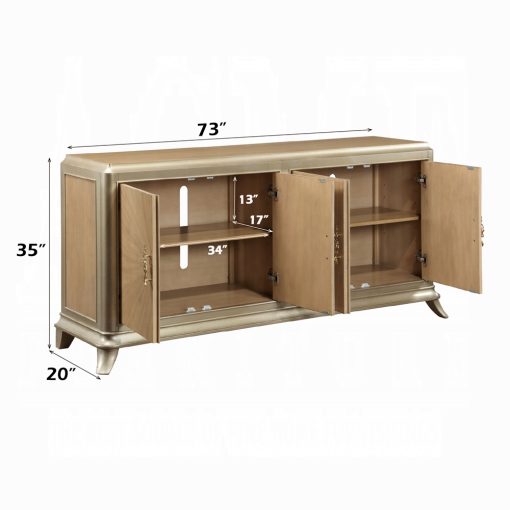 Acme Dodie Natural Oak Sunburst Pattern & Taupe Champaign Console Cabinet - Image 5