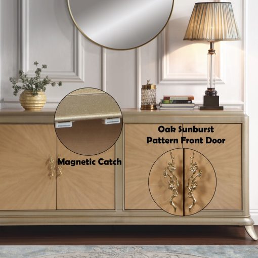 Acme Dodie Natural Oak Sunburst Pattern & Taupe Champaign Console Cabinet - Image 6