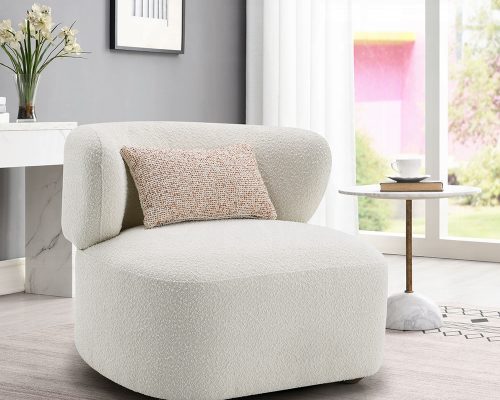 Acme Darius Beige Boucle Accent Chair with Pillow