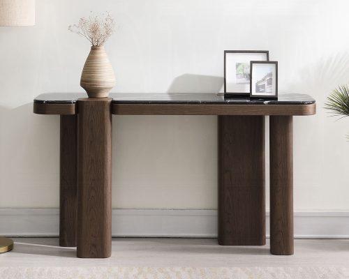 Acme Dana Faux Marble Top, Black & Dark Walnut Console Table