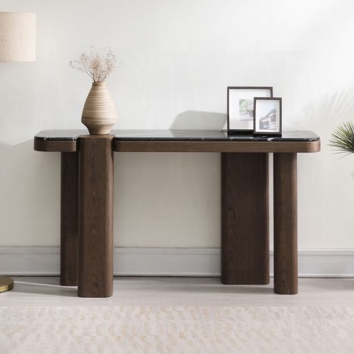 Acme Dana Faux Marble Top, Black & Dark Walnut Console Table