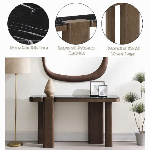 Acme Dana Faux Marble Top, Black & Dark Walnut Console Table - Image 6