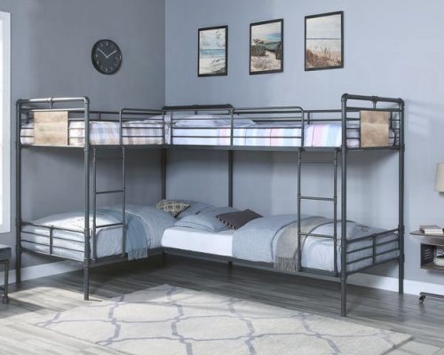 Acme Cordelia Sandy Black, Dark Bronze Hand-Brushed Quadruple Twin Bunk Bed