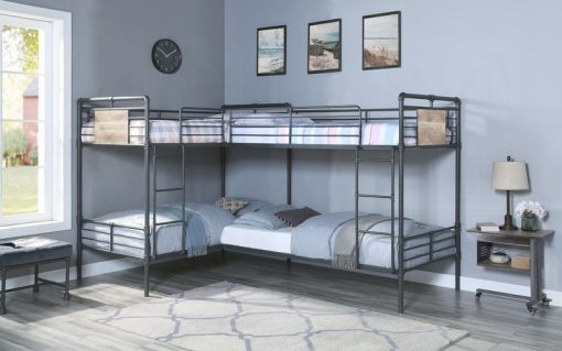Acme Cordelia Sandy Black, Dark Bronze Hand-Brushed Quadruple Twin Bunk Bed