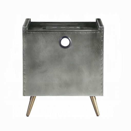 Acme Doris Gray Top Grain Leather Nightstand with USB & Electric Lock - Image 4