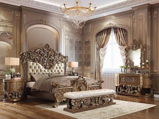 Acme Constantine Synthetic Leather Light Gold, Brown & Gold EK Bed