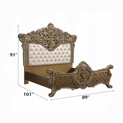 Acme Constantine Synthetic Leather Light Gold, Brown & Gold EK Bed - Image 6