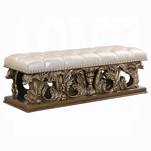 Acme Constantine Light Gold Synthetic Leather, Brown & Gold Bench - Image 2