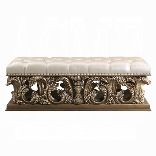 Acme Constantine Light Gold Synthetic Leather, Brown & Gold Bench - Image 3