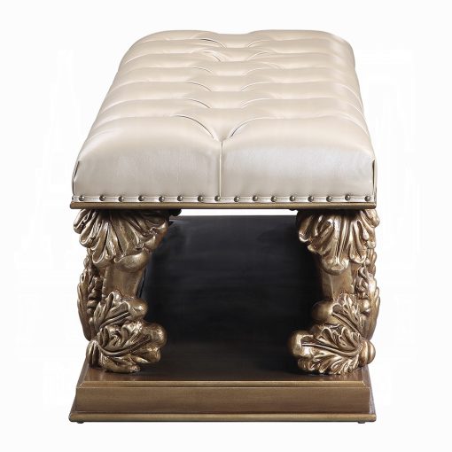 Acme Constantine Light Gold Synthetic Leather, Brown & Gold Bench - Image 4