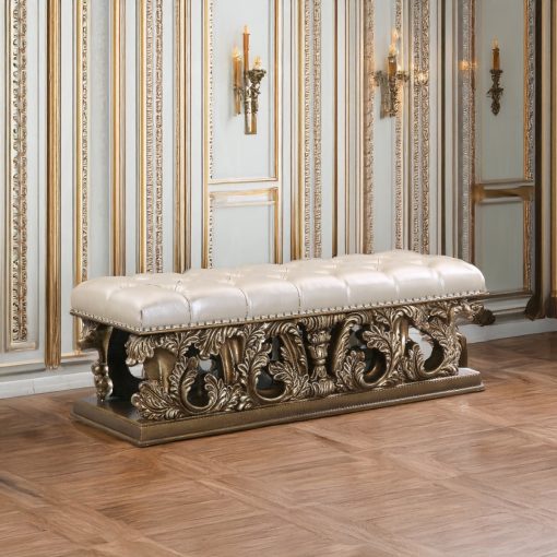 Acme Constantine Light Gold Synthetic Leather, Brown & Gold Bench