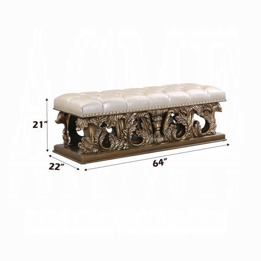 Acme Constantine Light Gold Synthetic Leather, Brown & Gold Bench - Image 6