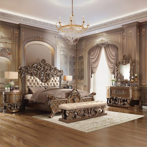 Acme Constantine Light Gold Synthetic Leather, Brown & Gold Bench - Image 5