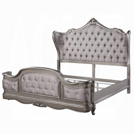 Acme Ariadne Velvet & Antique Platinum Bed - Image 2