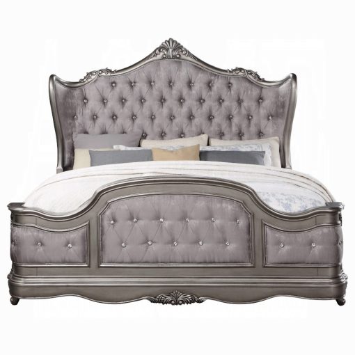 Acme Ariadne Velvet & Antique Platinum Bed - Image 3
