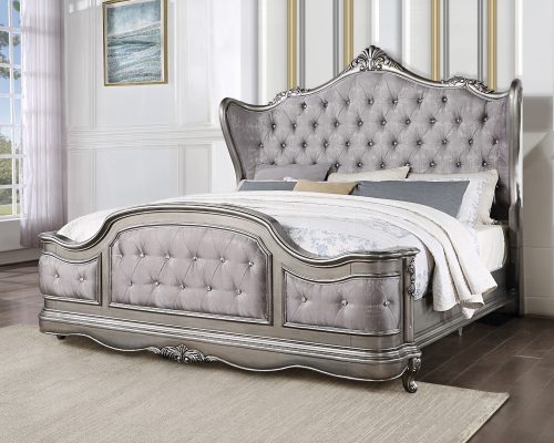 Acme Ariadne Velvet & Antique Platinum Bed