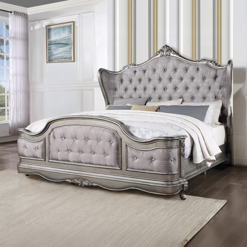 Acme Ariadne Velvet & Antique Platinum Bed