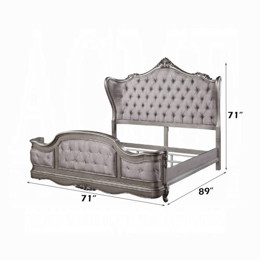 Acme Ariadne Velvet & Antique Platinum Bed - Image 7
