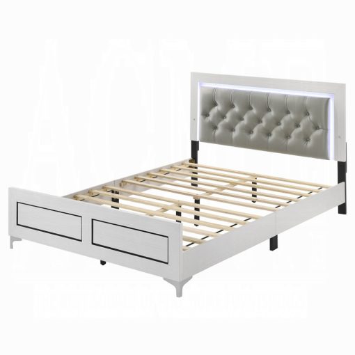 Acme Casilda Gray Synthetic Leather & White Bed with Led - Image 2